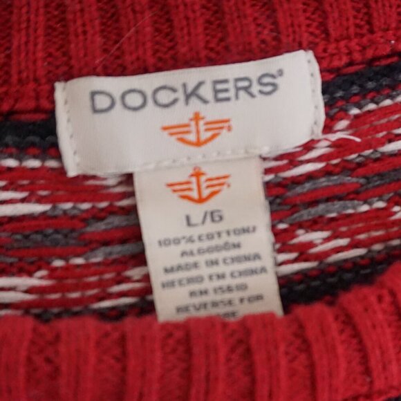 90s Dockers Maroon Black Eclectic Grandpa 100% Cotton Knit Crewneck Sweater L - Picture 4 of 9